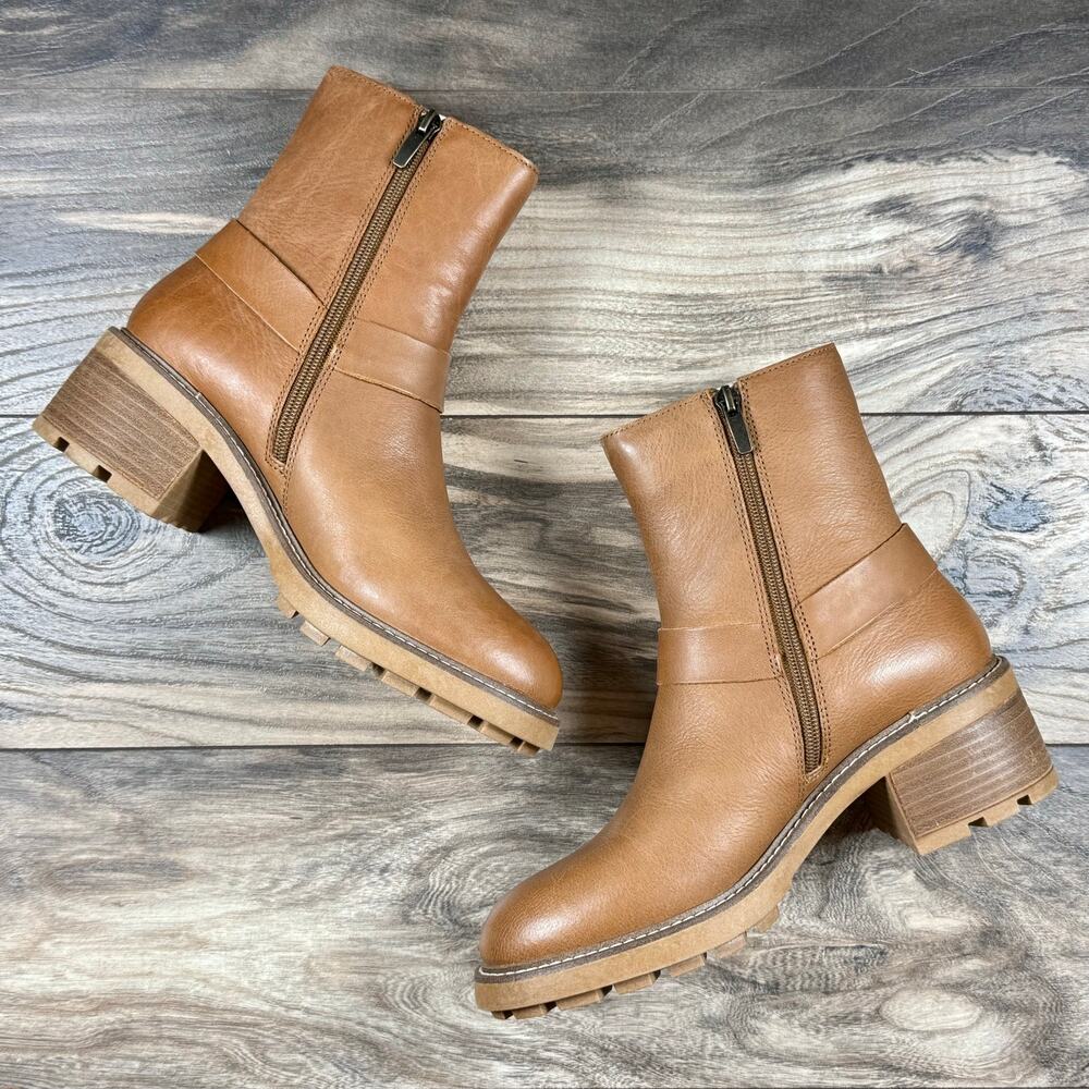 Steve Madden Cordelia 8.5M Cognac Leather Block Heel Harness Biker Ankle Boot - Picture 3 of 12